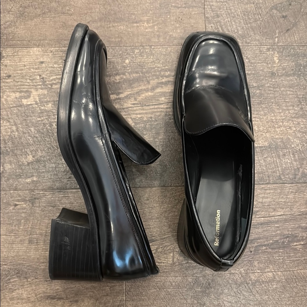 Reformation Black Leather Slip-On Loafers - Picture 2 of 12